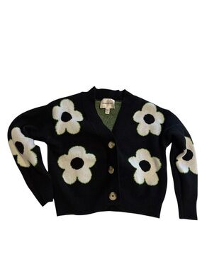 INDUSTRY Black Floral Button-Front V-Neck Cardigan